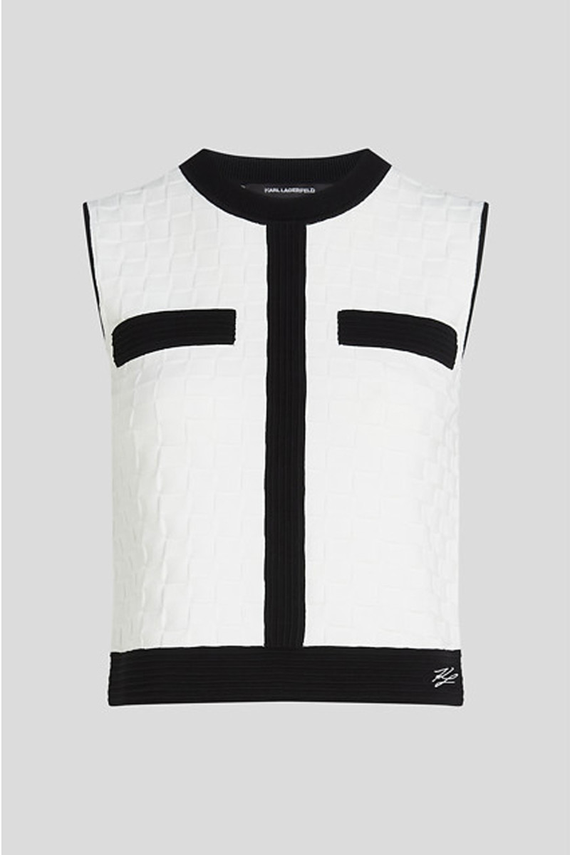 Sveter Karl Lagerfeld Contrast Sleeveless Knit Top Off White