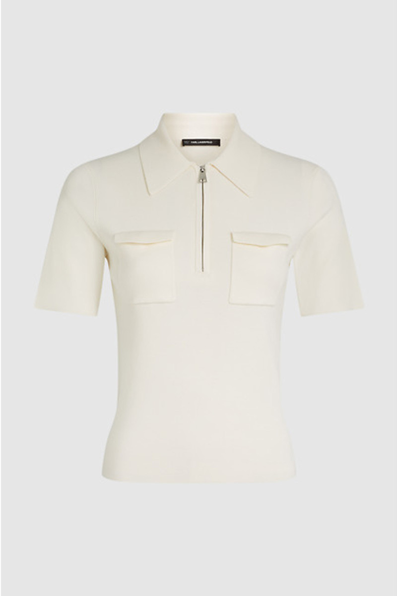 Pulóver Karl Lagerfeld Everyday Knit Zip Polo Cannoli Cream