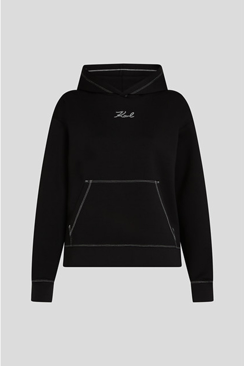 Melegítő Felső Karl Lagerfeld Contrast Stitch Hoodie Black