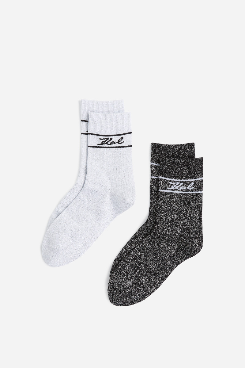 Zokni Karl Lagerfeld K/Signature Lurex Socks Cannoli Cream-Black