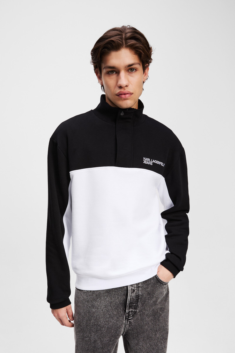 Mikina Karl Lagerfeld Jeans Klj Reg Blocked Half Zip Sweat Black/White