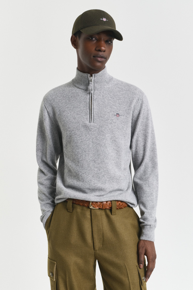 SVETER GANT SUPERFINE LAMBSWOOL HALF ZIP GREY MELANGE