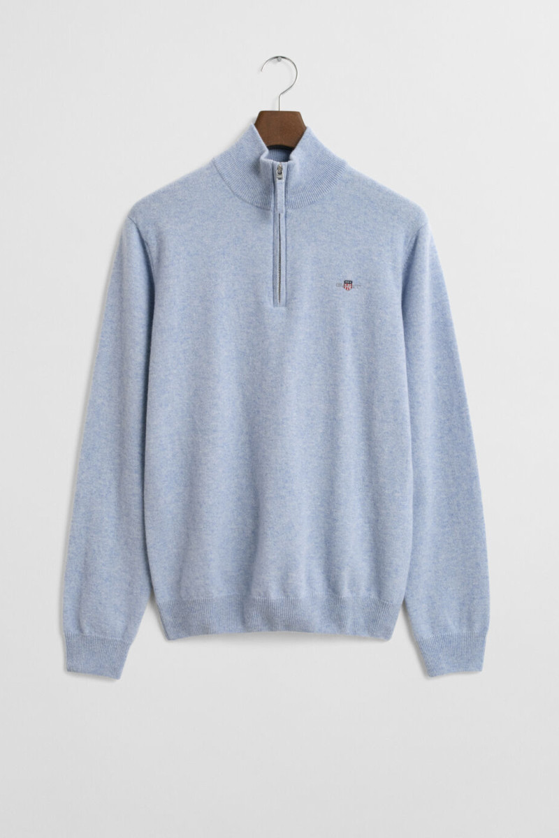 SVETR GANT SUPERFINE LAMBSWOOL HALF ZIP LT BLUE MELANGE