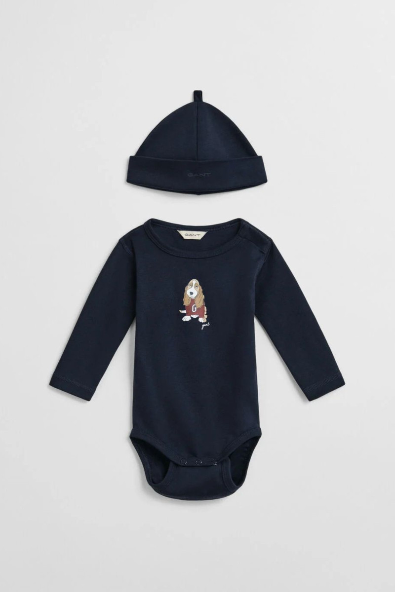 DĚTSKÝ SET GANT DOG PRINT BODY & BEANIE EVENING BLUE