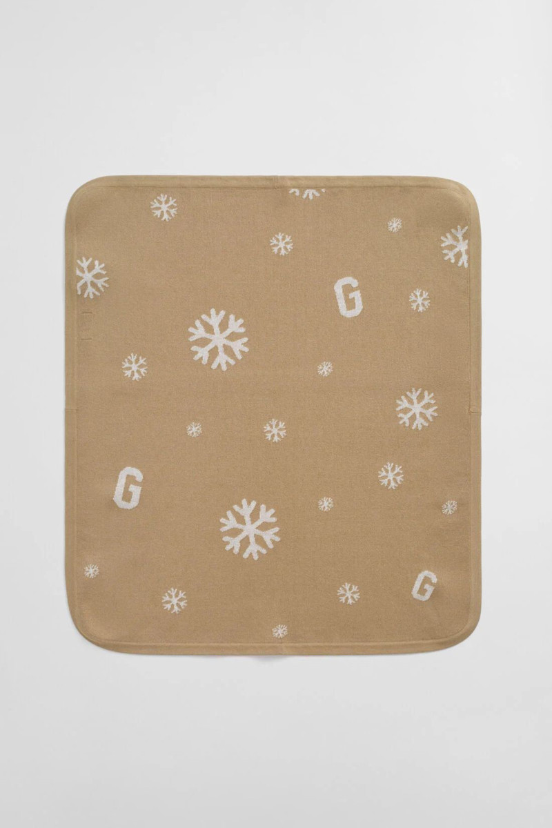 DEKA GANT SNOWFLAKE AND G PRINT KNIT BLANKET DARK KHAKI
