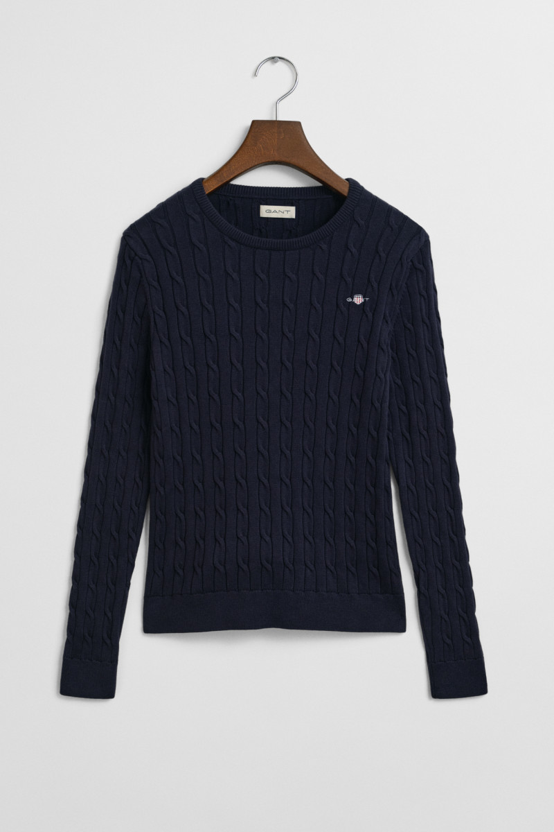 E-shop SVETR GANT STRETCH COTTON CABLE C-NECK EVENING BLUE