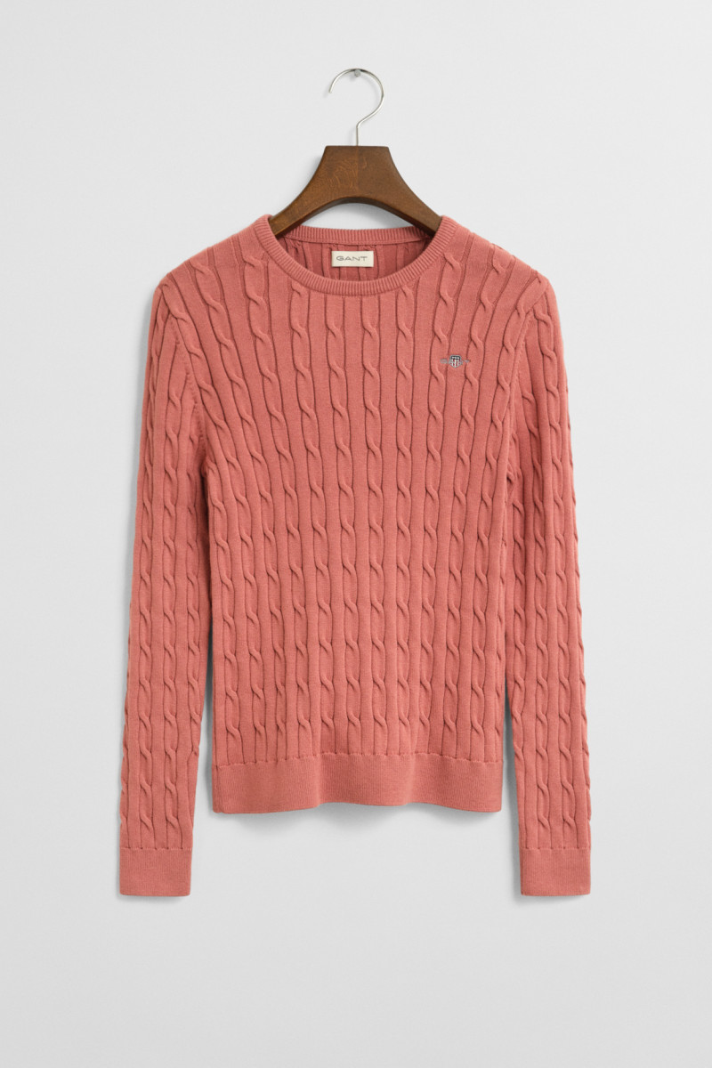 E-shop SVETR GANT STRETCH COTTON CABLE C-NECK FADED BRICK