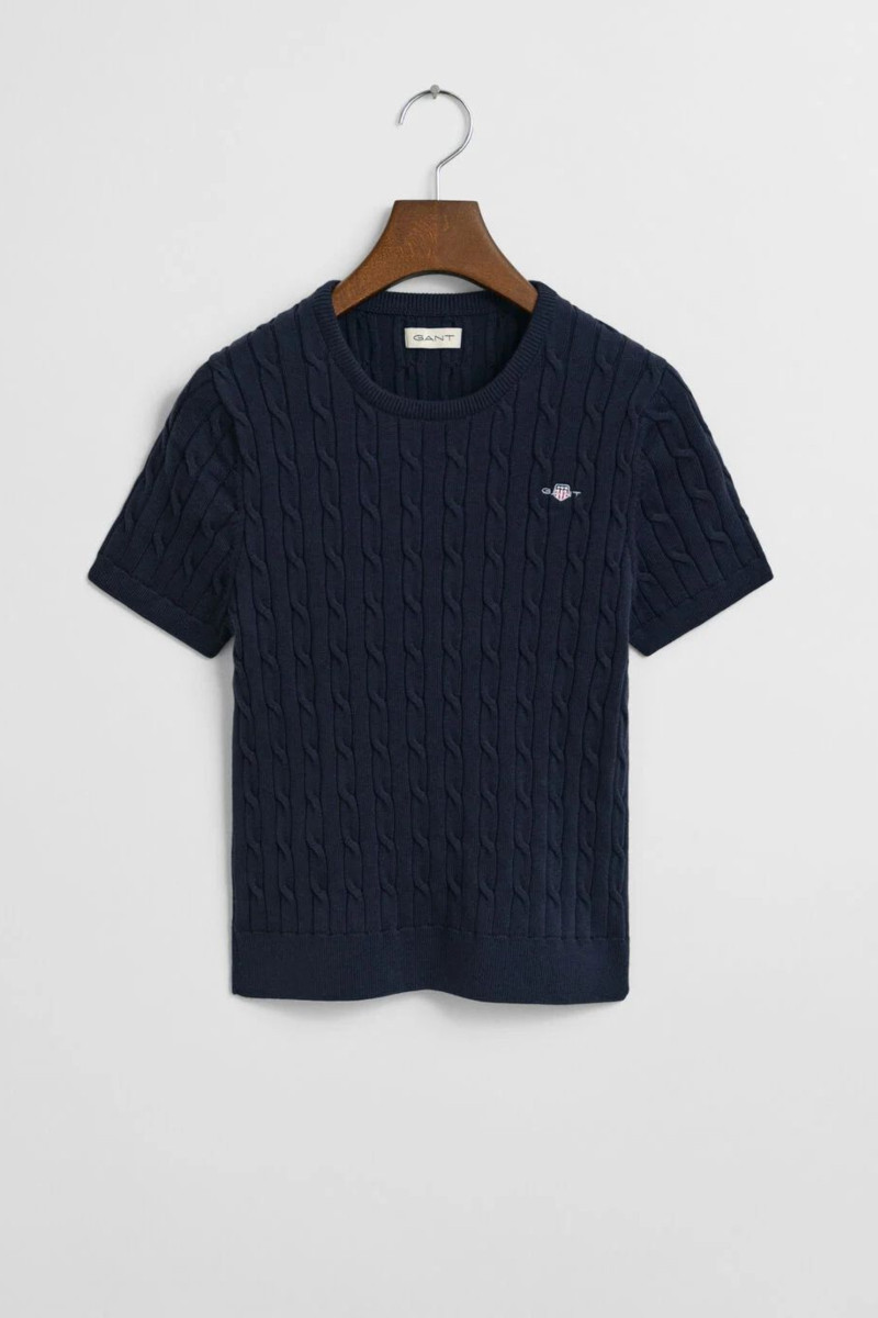 SVETER GANT STRETCH COTTON CABLE SS C-NECK EVENING BLUE