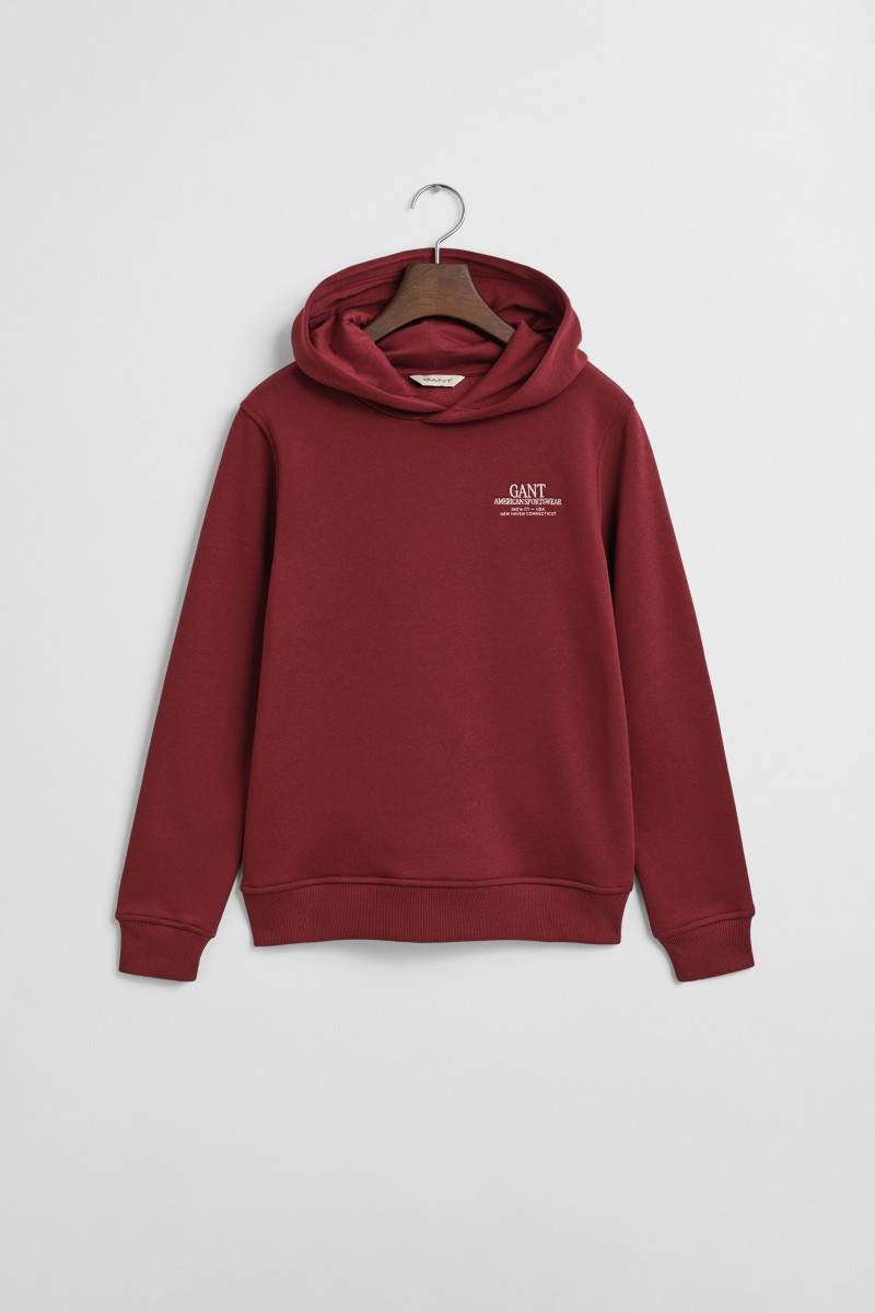 E-shop MIKINA GANT GRAPHIC HOODIE PLUMPED RED