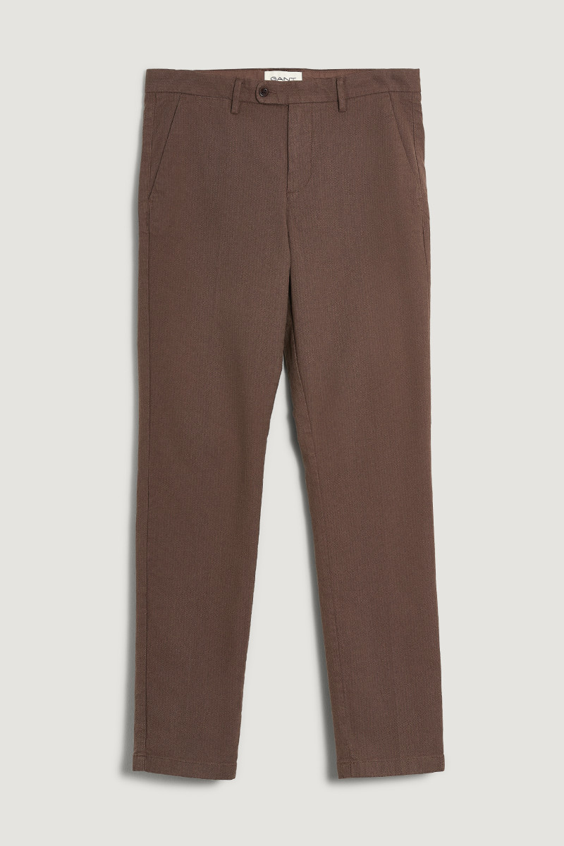 E-shop KALHOTY GANT SLIM COTTON HERRINGBONE PANTS RICH BROWN