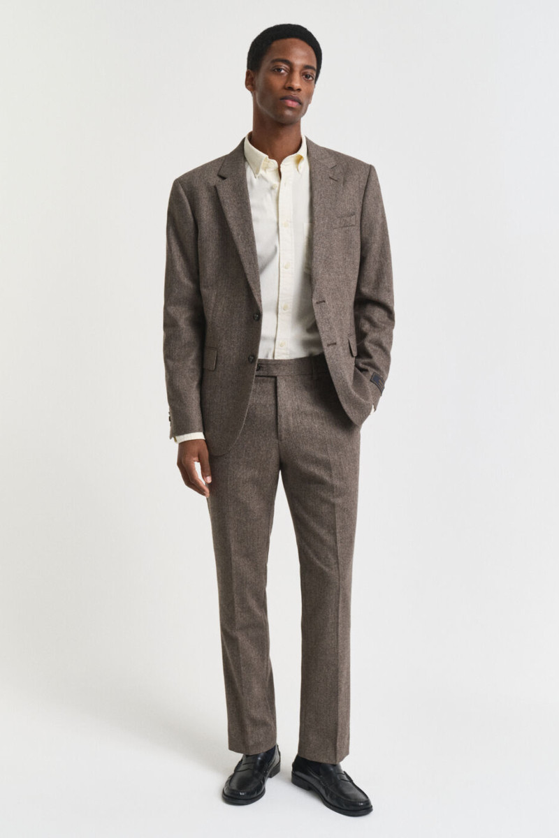 E-shop KALHOTY GANT FLANNEL HERRINGBONE SUIT PANTS DEEP BROWN