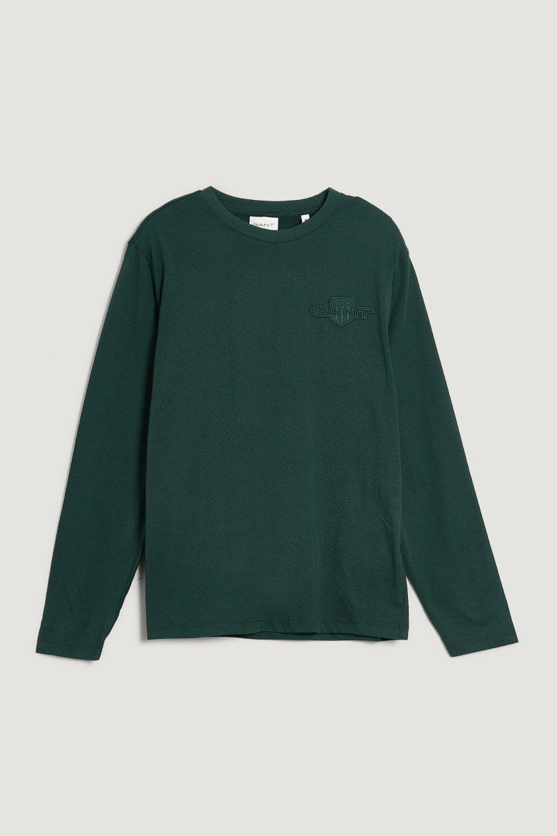 E-shop TRIČKO GANT REG TONAL SHIELD LS T-SHIRT TARTAN GREEN
