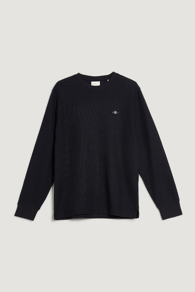 TRIČKO GANT TEXTURE CUFF LS T-SHIRT BLACK