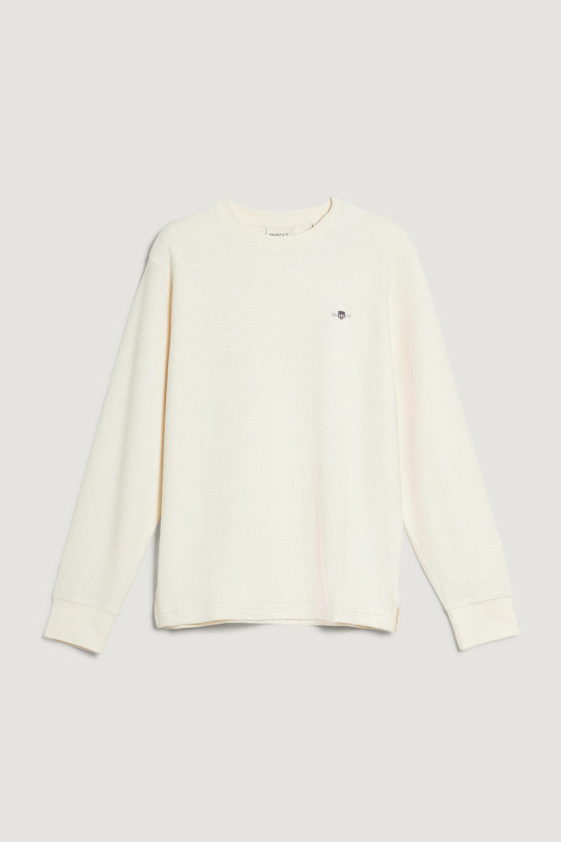 E-shop TRIČKO GANT TEXTURE CUFF LS T-SHIRT CREAM