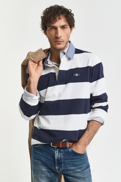 PÓLÓ GANT REG CHAMBRAY STRIPE HEAVY RUGGER - Kép 1