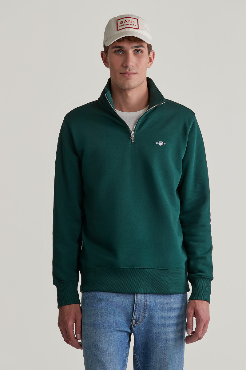 E-shop MIKINA GANT REG SHIELD HALF ZIP SWEAT TARTAN GREEN