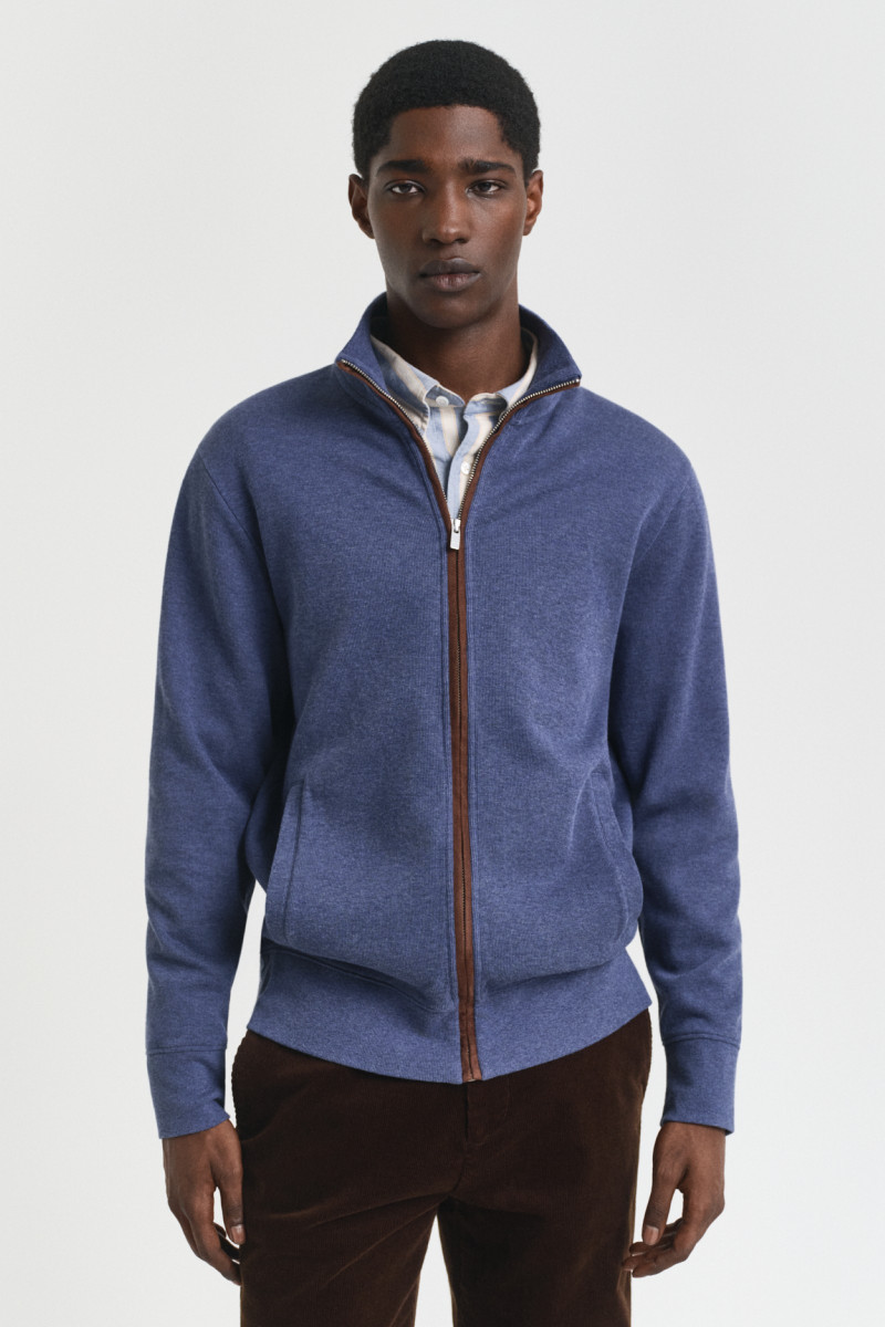 MIKINA GANT SACKER RIB FULL ZIP CARDIGAN DARK JEANSBLUE MELANGE