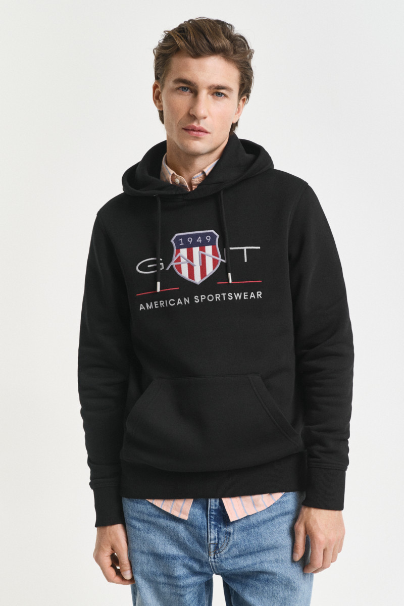 MIKINA GANT REG ARCHIVE SHIELD HOODIE BLACK