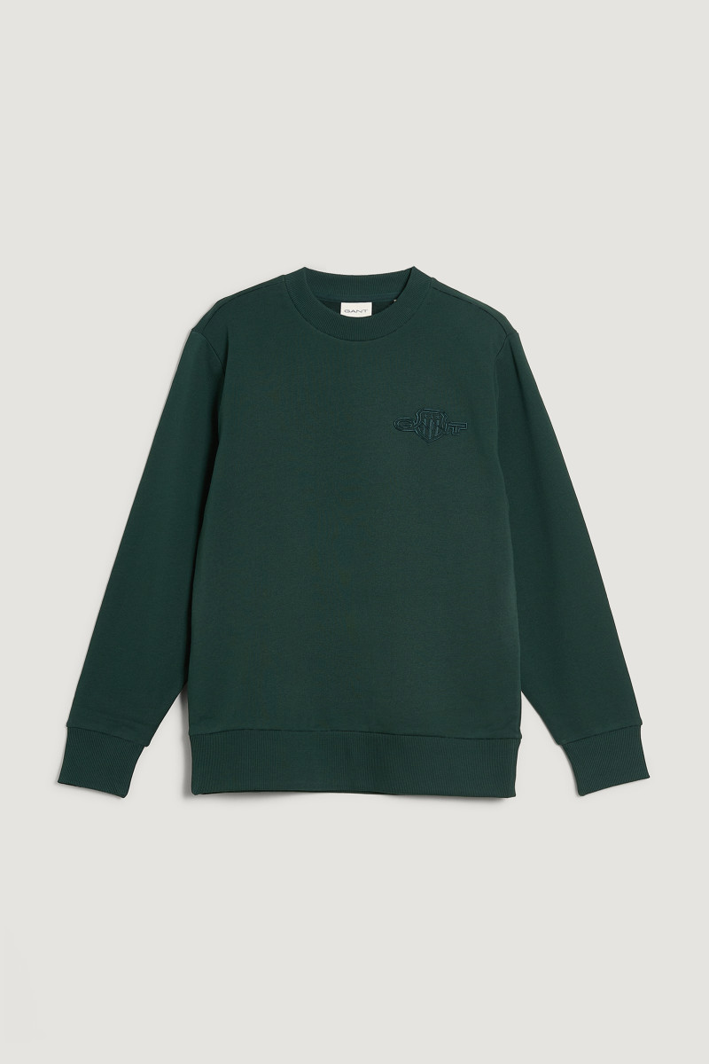 E-shop MIKINA GANT REG TONAL SHIELD C-NECK SWEAT TARTAN GREEN