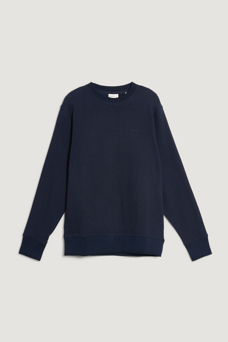 E-shop MIKINA GANT TEXTURE HERRINGBONE RIB C-NECK EVENING BLUE