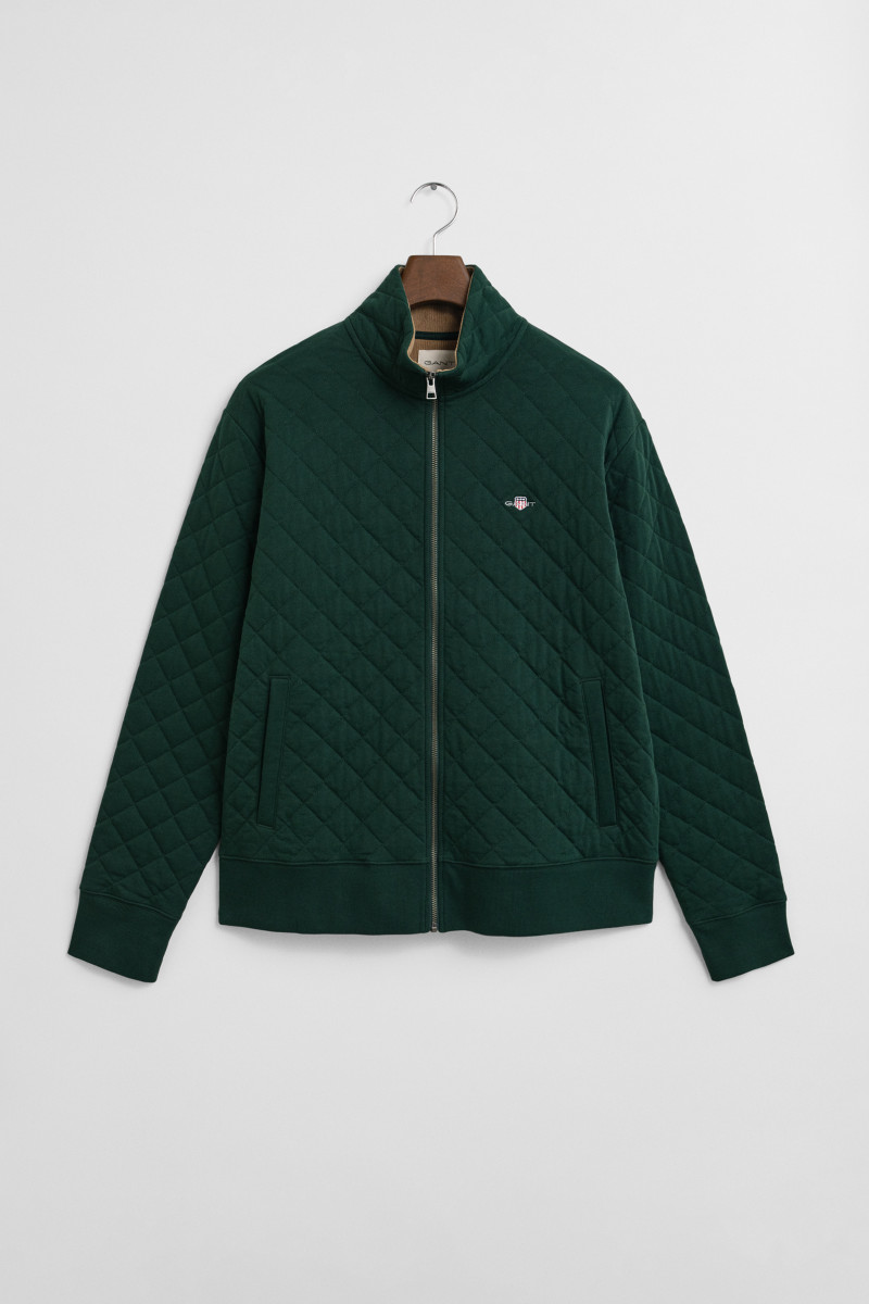MIKINA GANT QUILTED CORD COLLAR FULL ZIP TARTAN GREEN