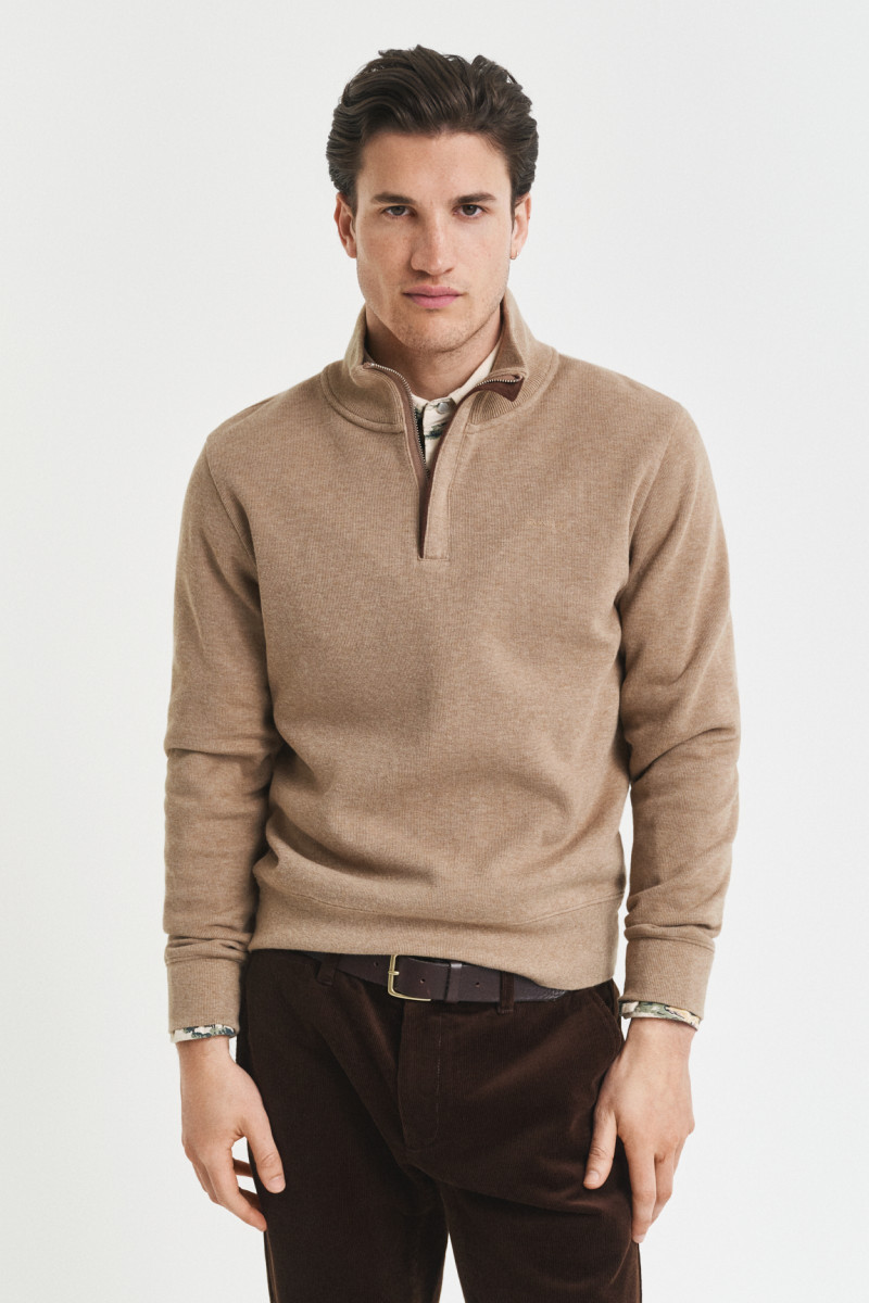 E-shop MIKINA GANT SACKER RIB HALF ZIP KHAKI MEL