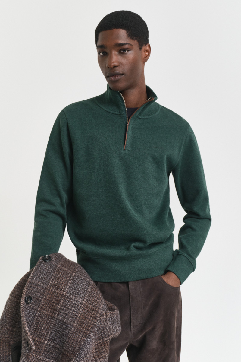 E-shop MIKINA GANT SACKER RIB HALF ZIP TARTAN GREEN