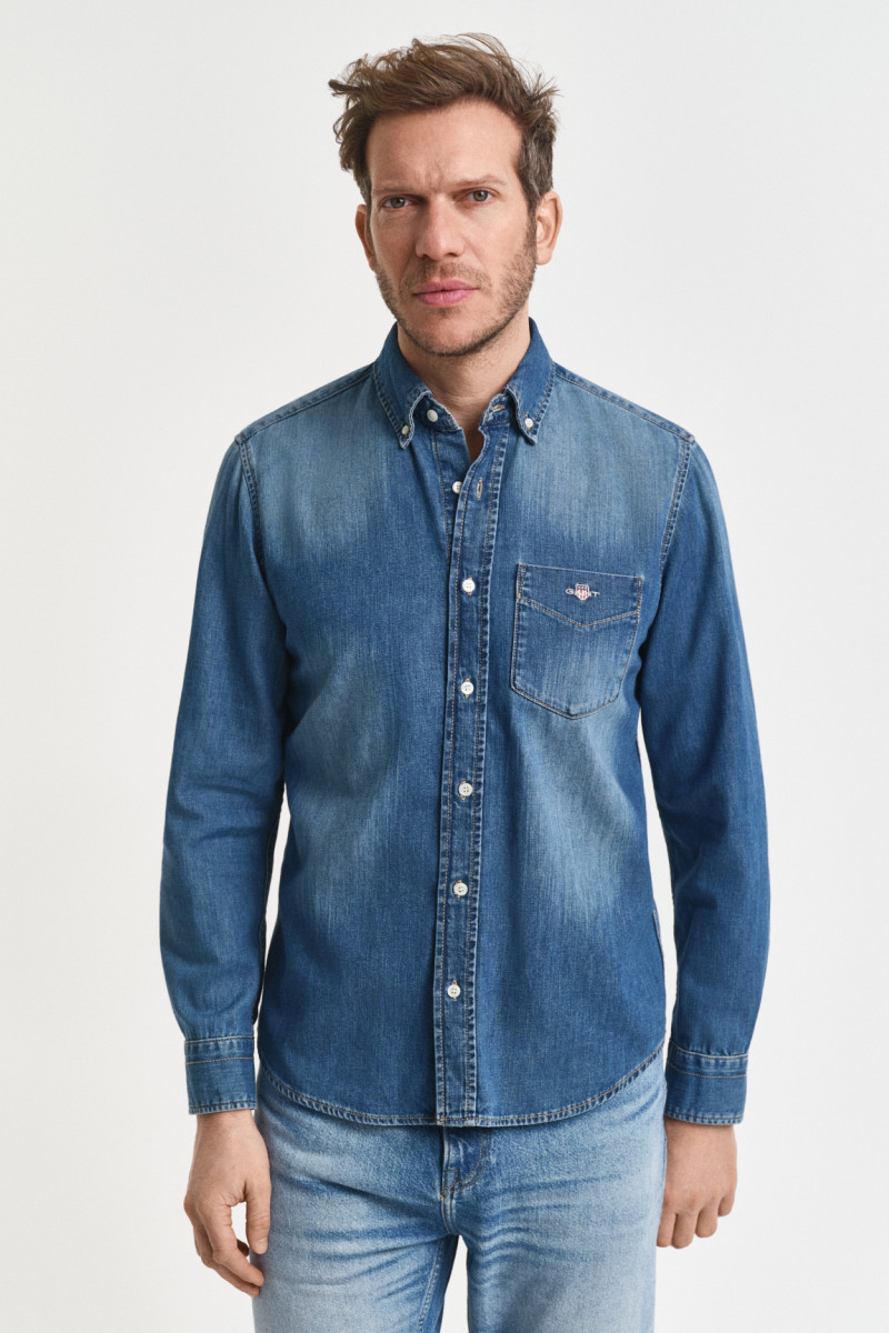 KOŠILE GANT REG DENIM SHIRT MID BLUE WORN IN