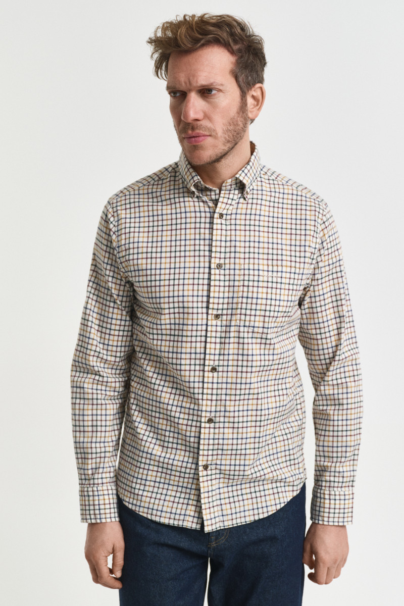 KOŠILE GANT REG TWILL CHECK SHIRT MAHOGANY BROWN
