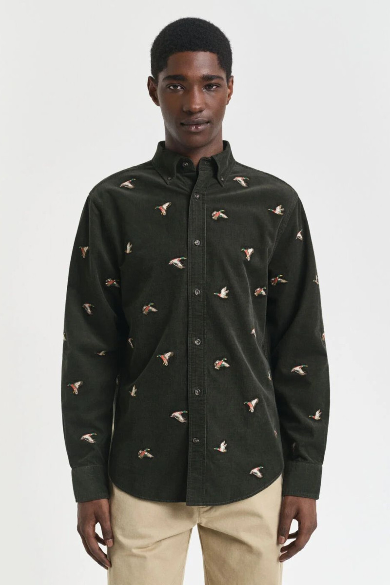 KOŠILE GANT REG EMBROIDERED CORDUROY SHIRT GREEN LAGOON