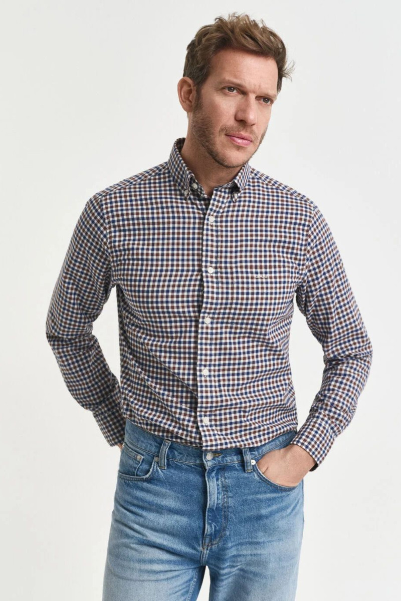 E-shop KOŠILE GANT REG TWILL GINGHAM SHIRT MAHOGANY BROWN