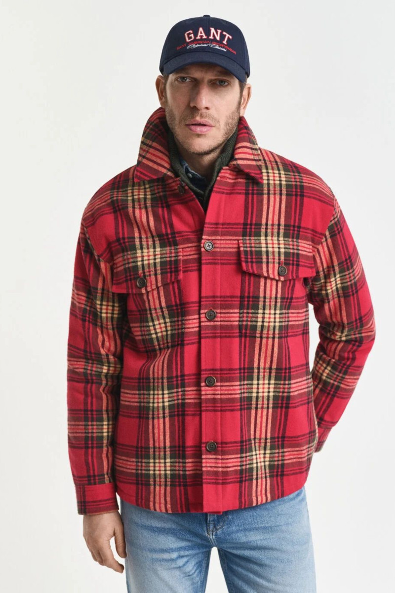 KOŠILE GANT REL PADDED CHECK OVERSHIRT CHERRY RED