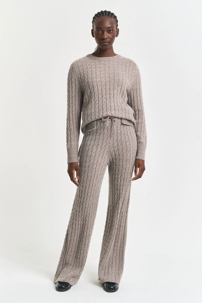 KALHOTY GANT CABLE KNIT WOOL PANTS TAUPE BEIGE