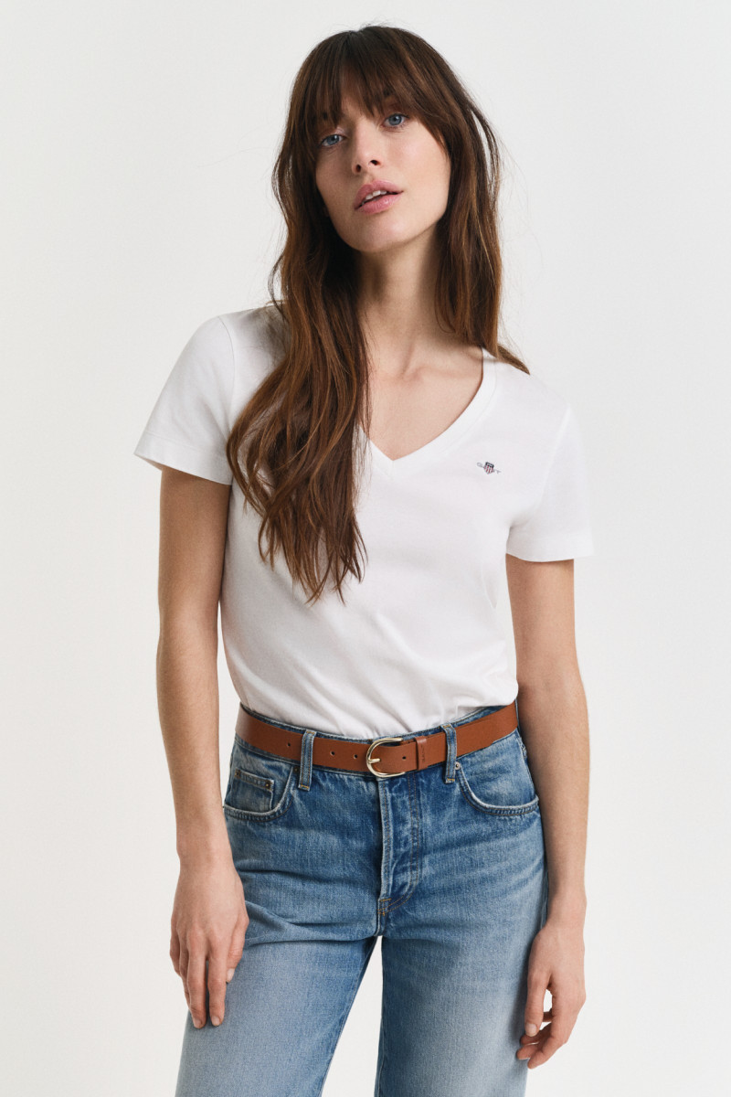 TRIČKO GANT REG SHIELD SS V-NECK T-SHIRT WHITE