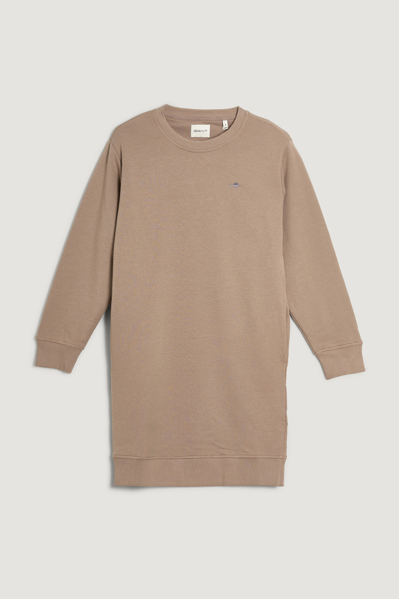 E-shop ŠATY GANT SHIELD C-NECK SWEAT DRESS TAUPE BEIGE