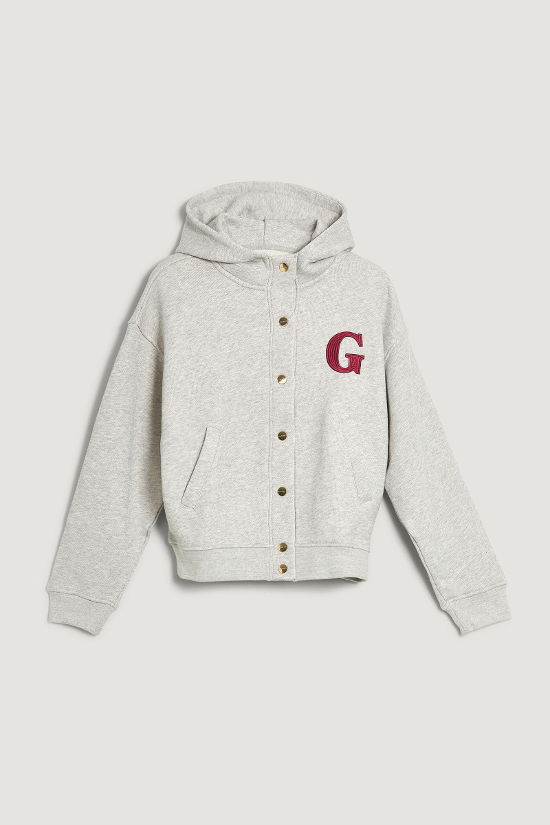 MIKINA GANT G BADGE BUTTON UP HOODIE LIGHT GREY MELANGE