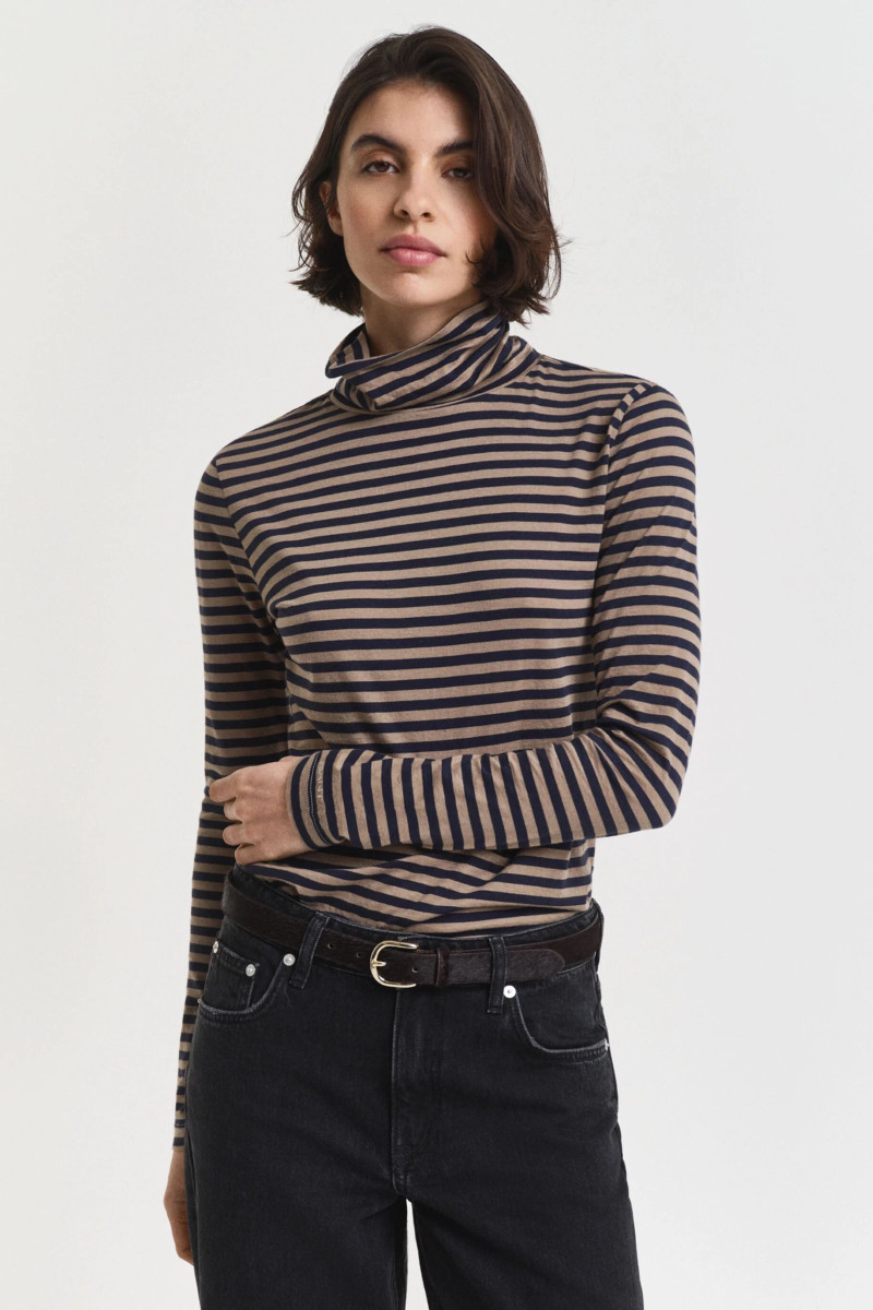 E-shop ROLÁK GANT LIGHT COTTON STRIPED LS TURTLENECK TAUPE BEIGE
