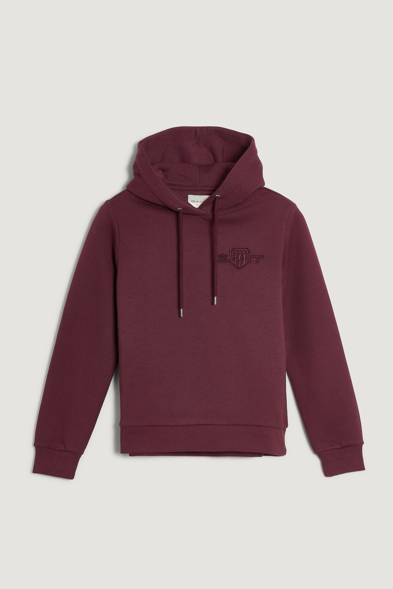 E-shop MIKINA GANT REG TONAL SHIELD HOODIE PLUM WINE