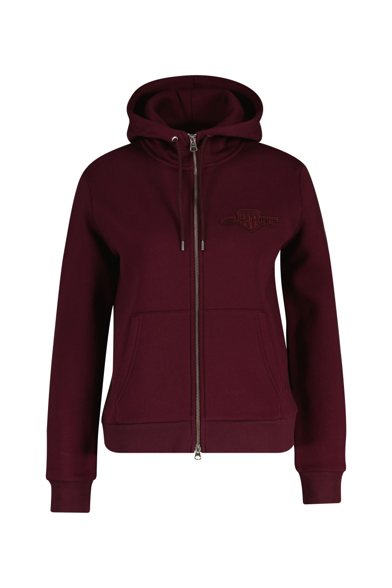 E-shop MIKINA GANT REG TONAL SHIELD ZIP HOODIE PLUM WINE