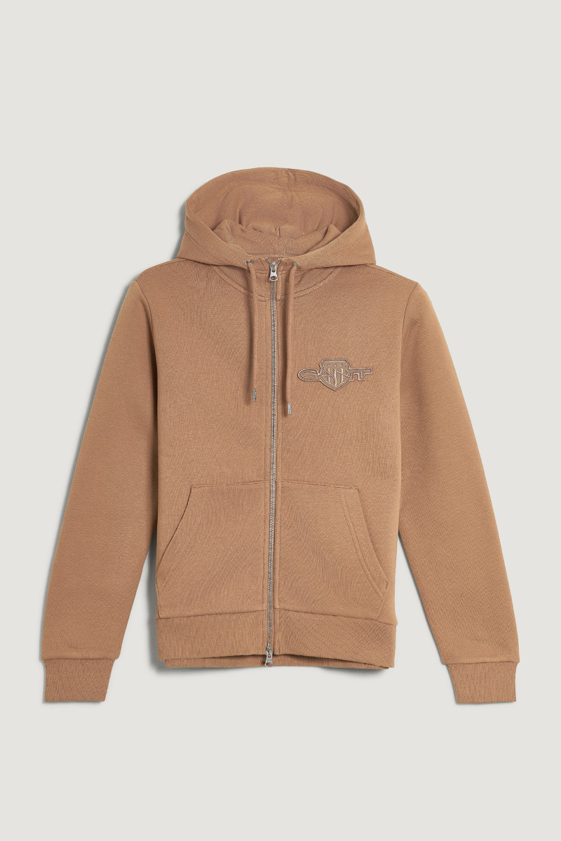 E-shop MIKINA GANT REG TONAL SHIELD ZIP HOODIE WARM KHAKI