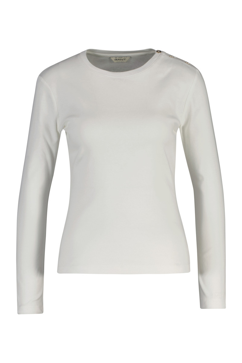 E-shop TRIČKO GANT SLIM COTTON BUTTON LS T-SHIRT EGGSHELL