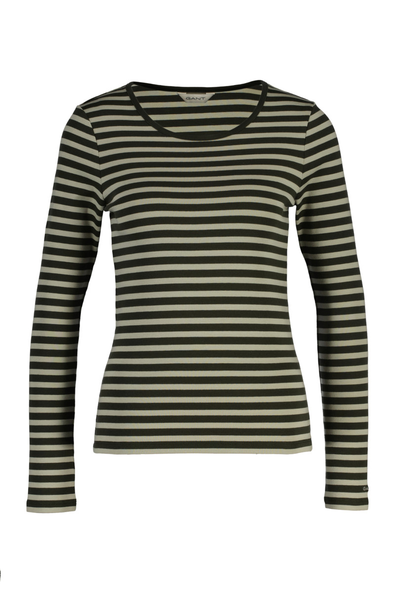 E-shop TRIČKO GANT SLIM STRIPED RIBBED LS T-SHIRT GREEN LAGOON