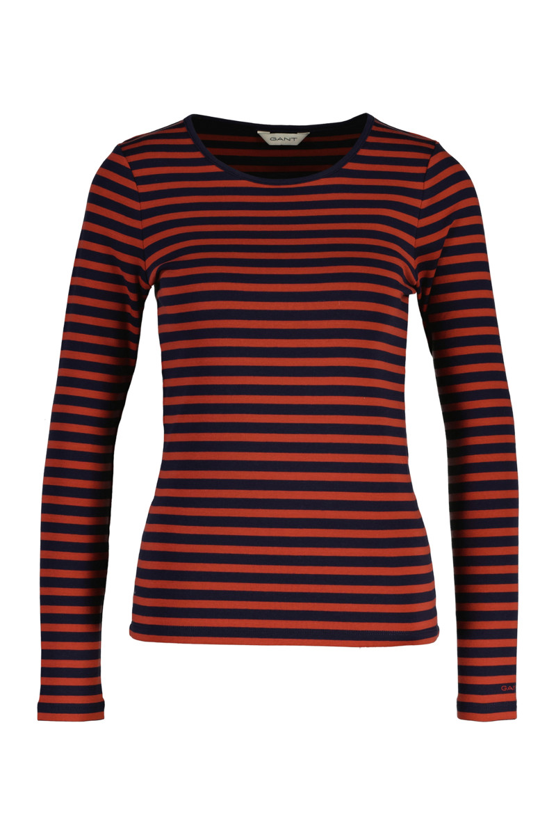 E-shop TRIČKO GANT SLIM STRIPED RIBBED LS T-SHIRT MODERN RUST