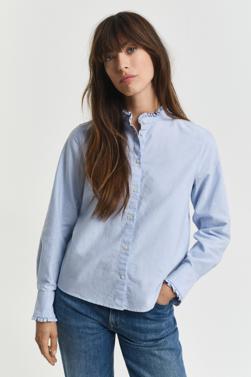 HALENKA GANT REG CLASSIC OXFORD FRILL BLOUSE LIGHT BLUE