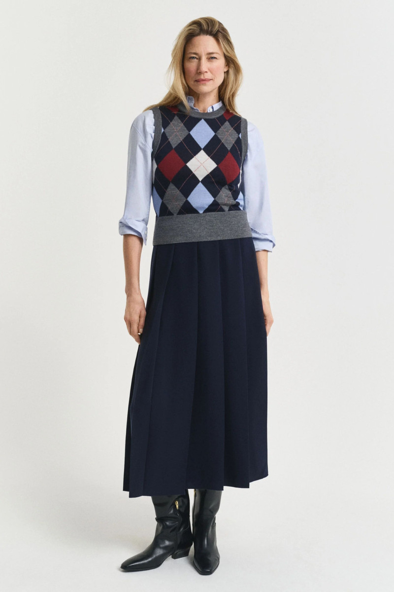 SUKNĚ GANT WIDE PLEATED MIDI SKIRT EVENING BLUE