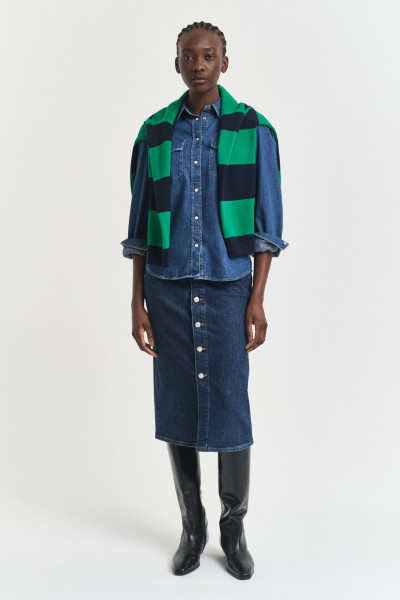 SUKNĚ GANT MIDI BUTTON FRONT DENIM SKIRT - Fotografie č. 1