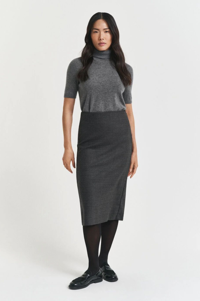 SUKNĚ GANT MIDI CHECKED WOOL PENCIL SKIRT CHARCOAL MELANGE