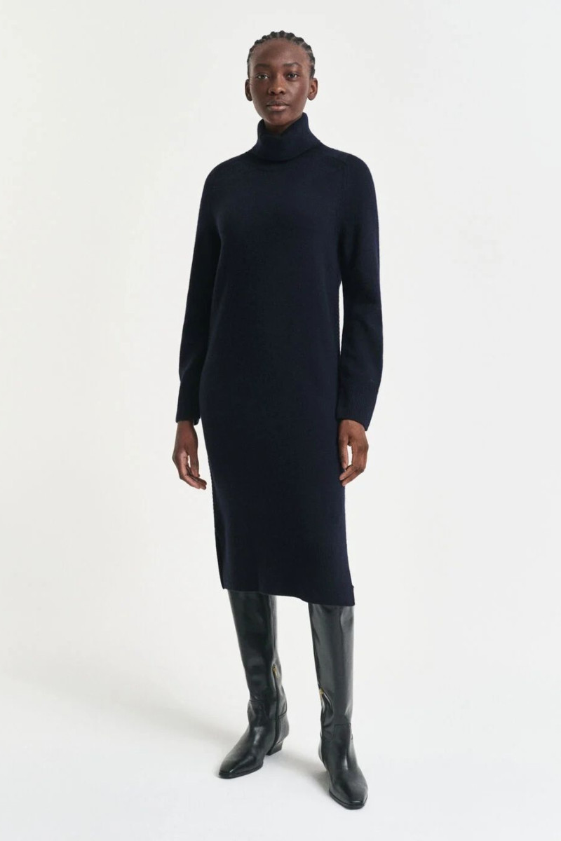 ŠATY GANT DETAIL TURTLENECK DRESS EVENING BLUE