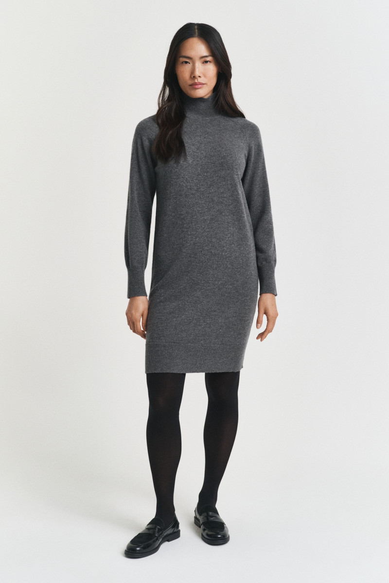 E-shop ŠATY GANT SUPERFINE LAMBSWOOL KNIT DRESS CHARCOAL MELANGE
