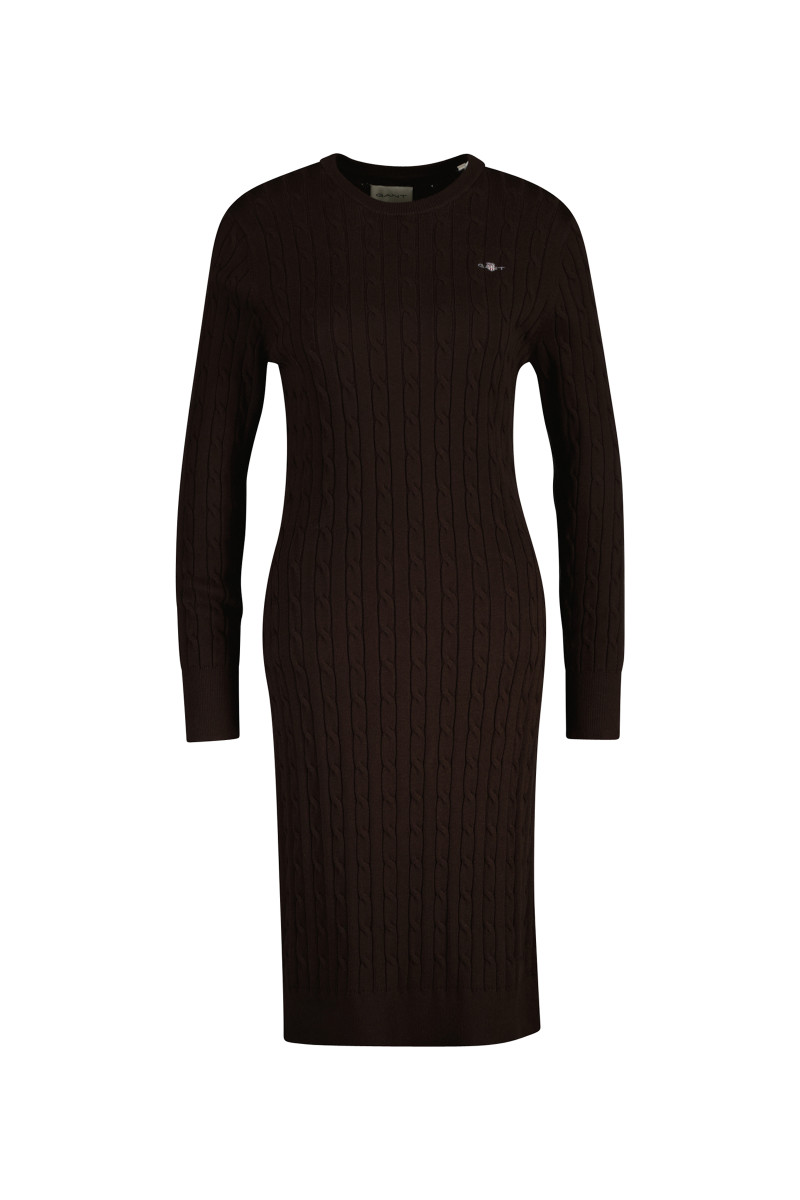 ŠATY GANT STRETCH COTTON CABLE C-NECK DRESS DEEP BROWN